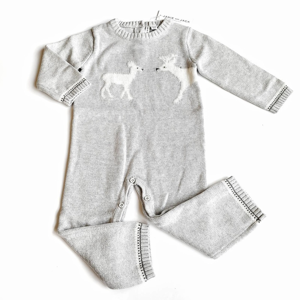 Janie & Jack Size 12-18 Months Soft Knit Deer Sweater Romper NWT
